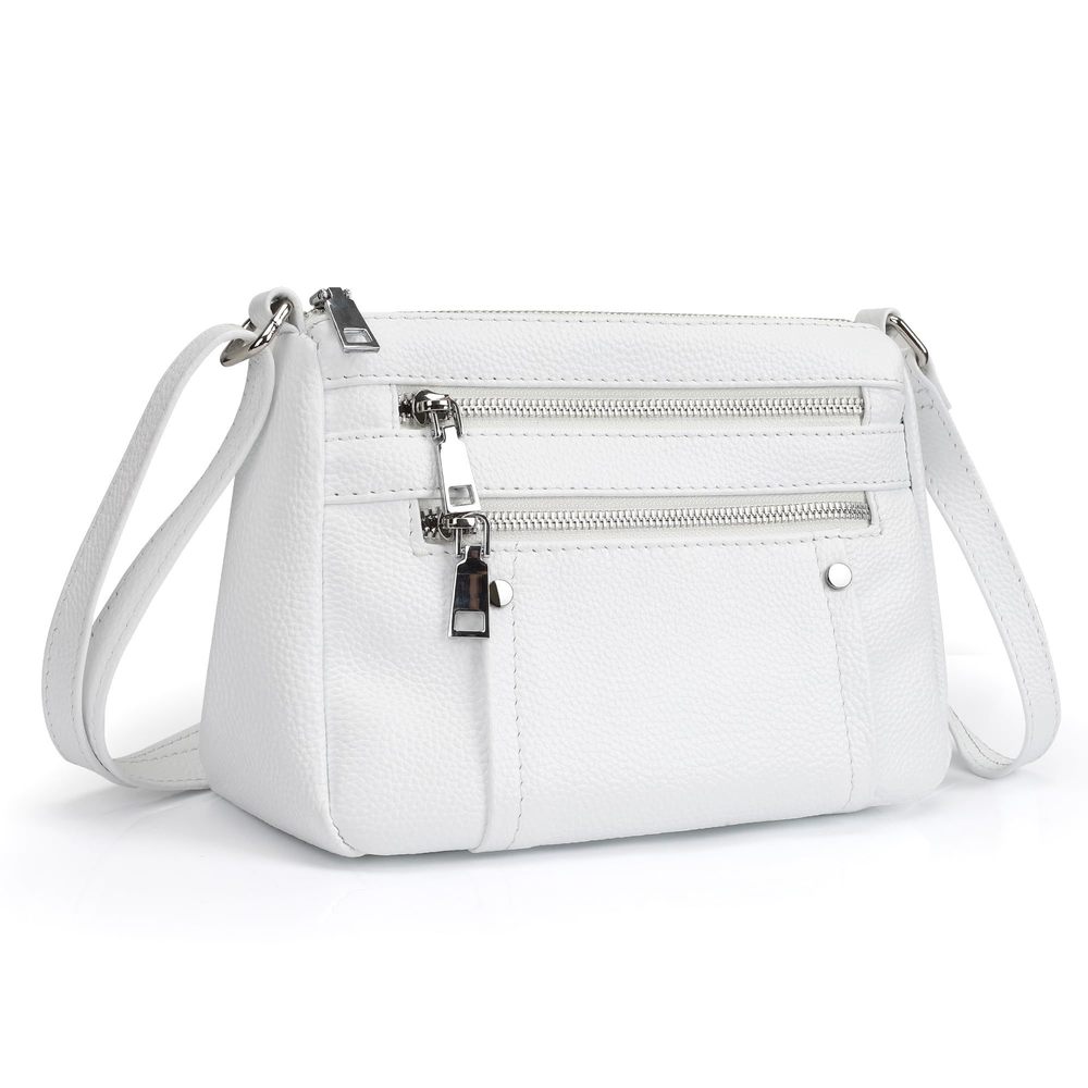 Lightweight Genuine Leather Crossbody Satchel with Multi-Zipper Pockets